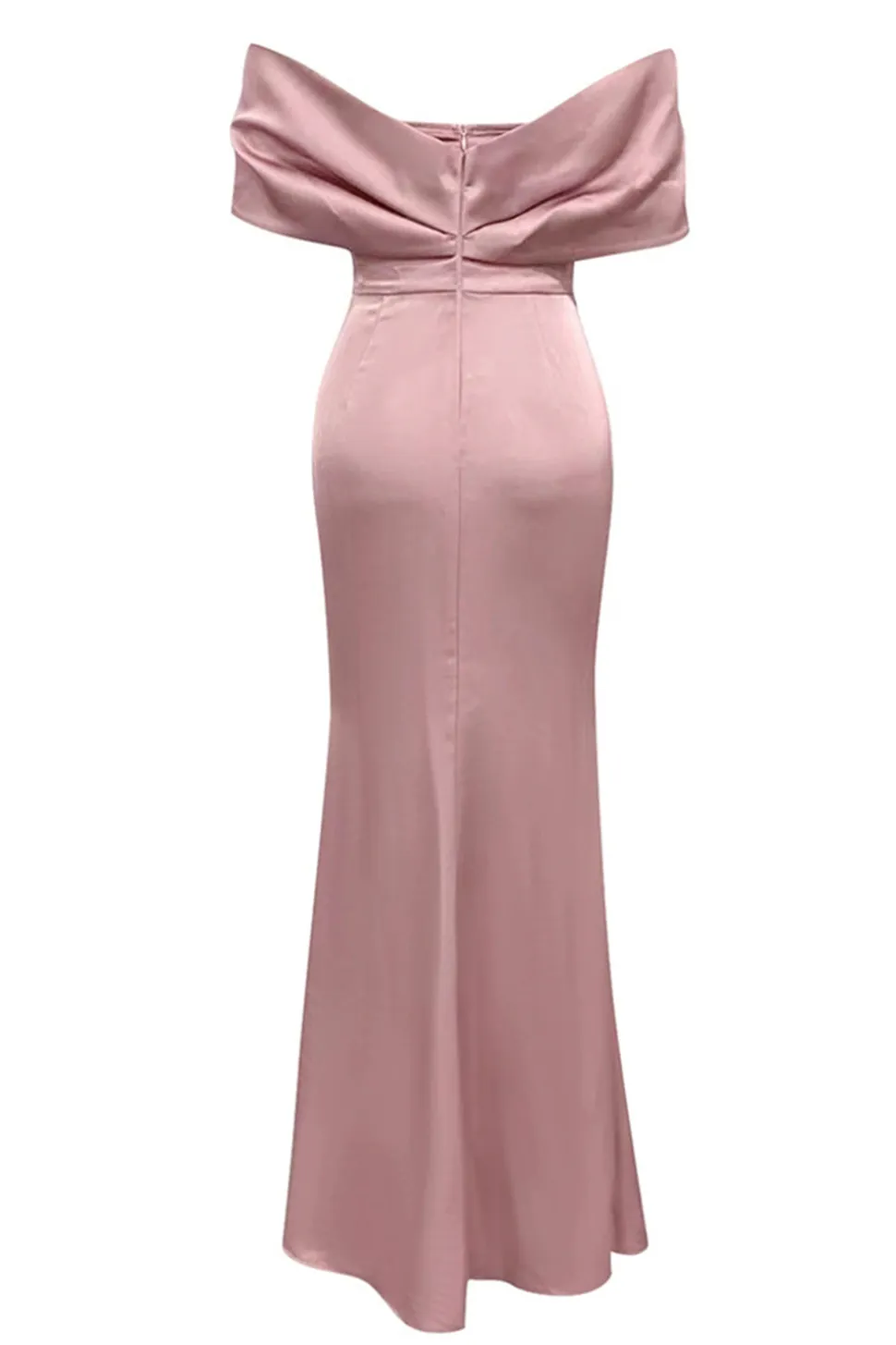 Bainha rosa cinza fora do ombro Ruched Prom Dress com fenda