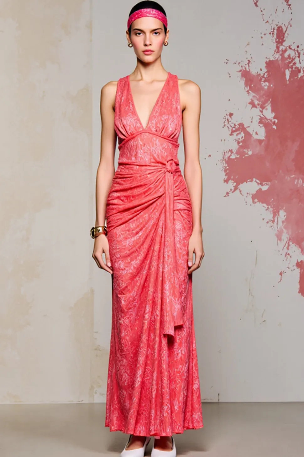 Bainha rosa Ruched Long Wedding Guest Dress