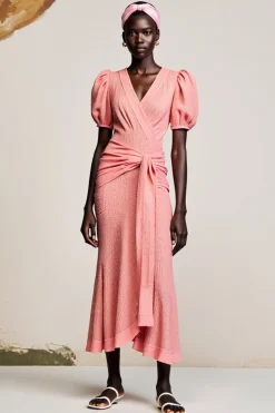 Bainha Rosa Ruched Longos Vestido Para Casamento Convidada