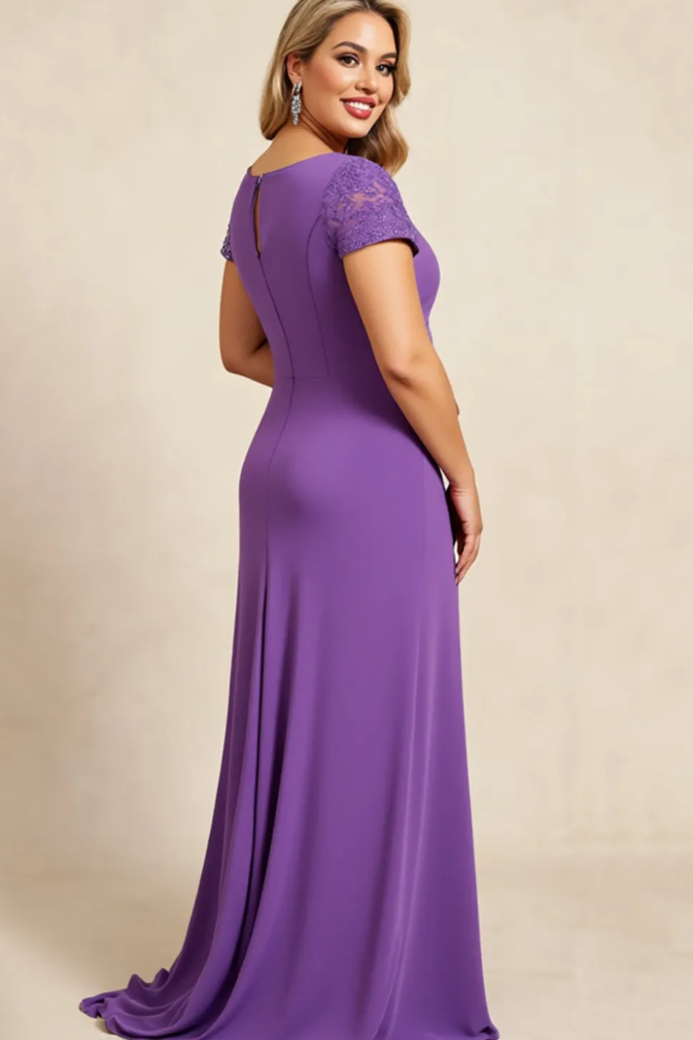 Bainha Roxo Decote em V Chiffon Tamanhos Grandes Longos Vestido Mae Noiva