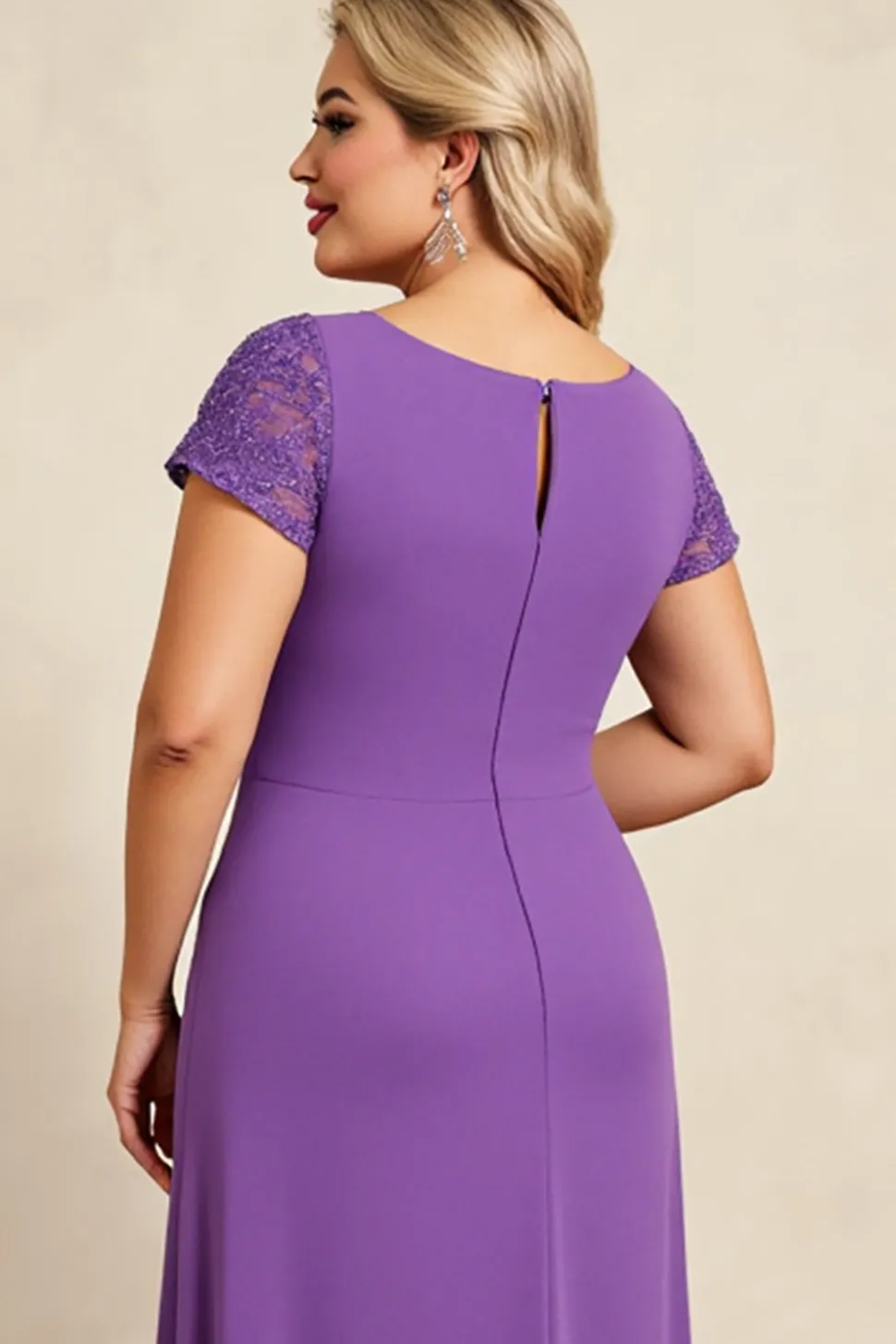 Bainha Roxo Decote em V Chiffon Tamanhos Grandes Longos Vestido Mae Noiva