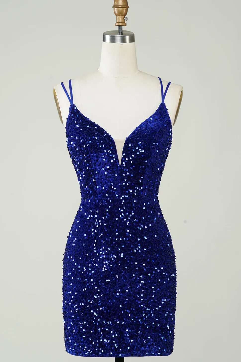 Bainha Royal Blue Sequins Vestido Curto Homecoming com Criss Cross Back