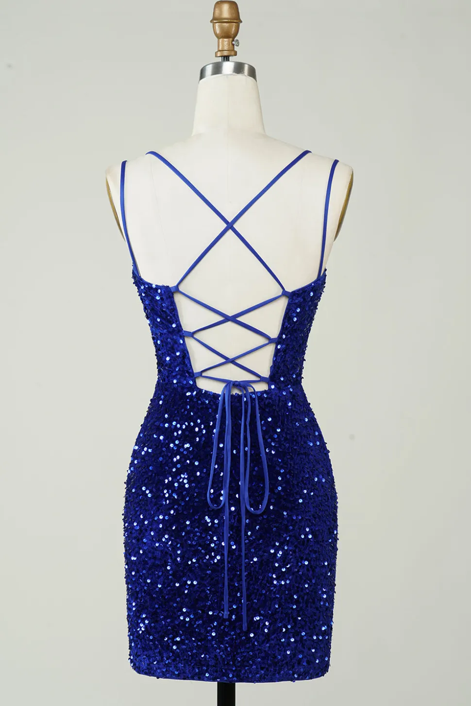 Bainha Royal Blue Sequins Vestido Curto Homecoming com Criss Cross Back