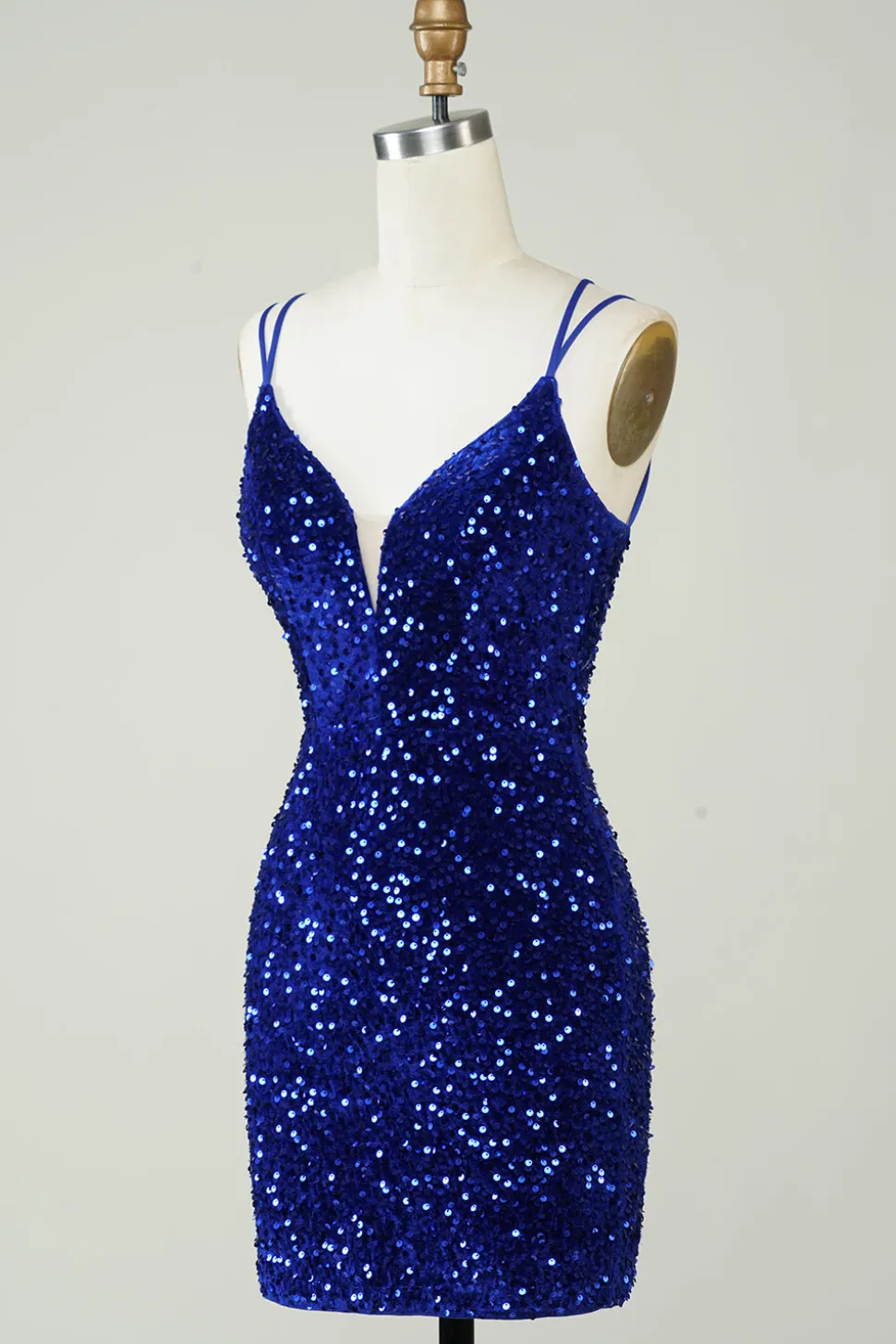 Bainha Royal Blue Sequins Vestido Curto Homecoming com Criss Cross Back