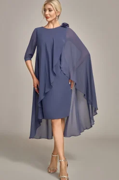 Bainha Scoop frisado até o joelho Chiffon mãe do vestido da noiva