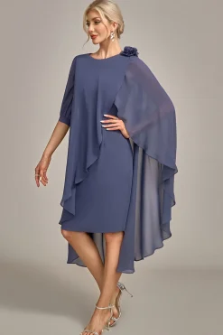 Bainha Scoop frisado até o joelho Chiffon mãe do vestido da noiva
