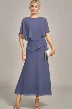 Bainha Scoop Tea-Length Stormy Chiffon Mãe do Vestido da Noiva