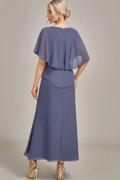 Bainha Scoop Tea-Length Stormy Chiffon Mãe do Vestido da Noiva