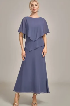 Bainha Scoop Tea-Length Stormy Chiffon Mãe do Vestido da Noiva