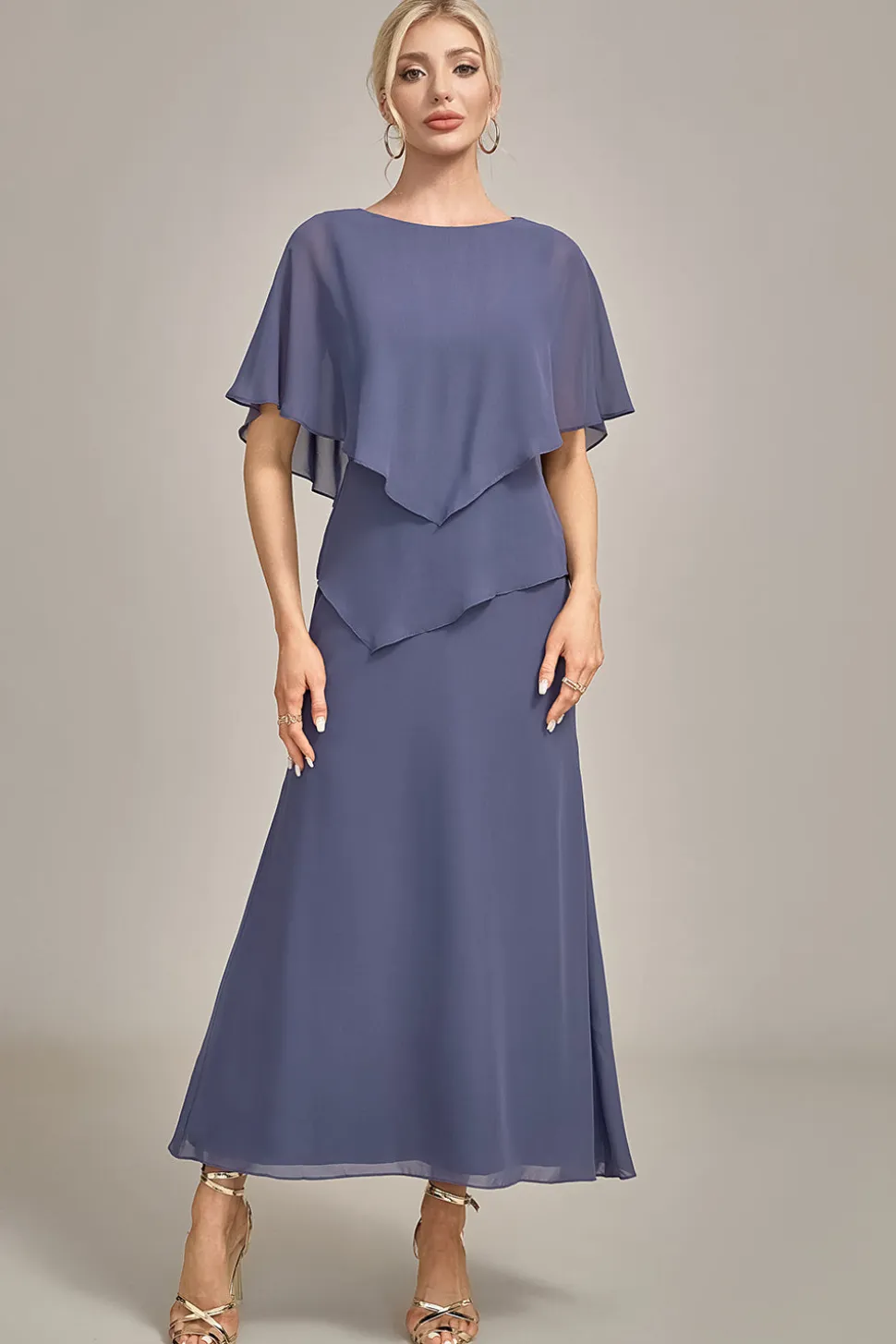 Bainha Scoop Tea-Length Stormy Chiffon Mãe do Vestido da Noiva
