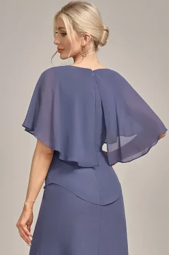 Bainha Scoop Tea-Length Stormy Chiffon Mãe do Vestido da Noiva