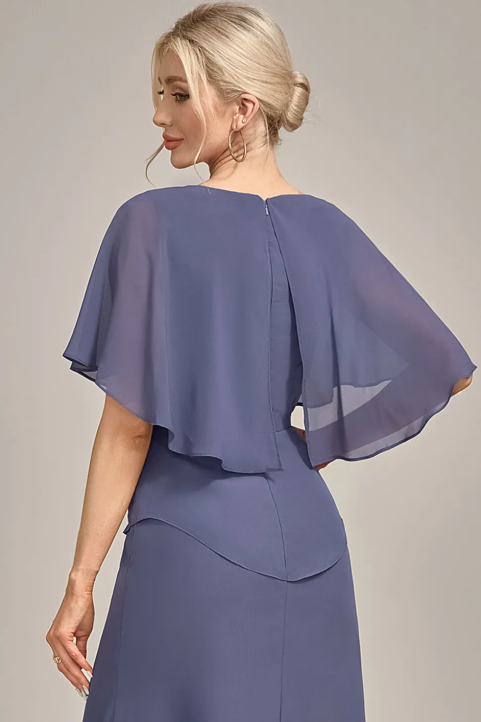 Bainha Scoop Tea-Length Stormy Chiffon Mãe do Vestido da Noiva