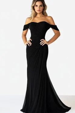 Bainha Simples Preto Longo Fora do Ombro Vestido Formal