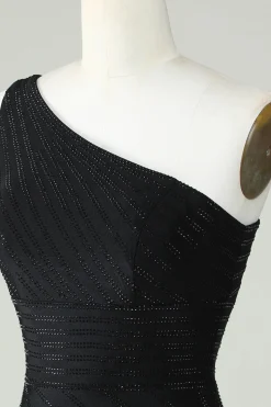 Bainha Um Ombro Preto Vestido Curto Homecoming com Missangas