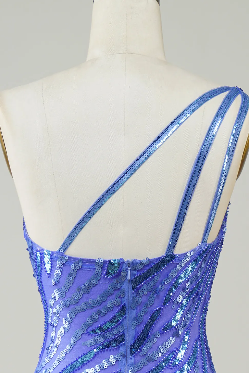 Bainha Um Ombro Sequins Azul Vestido Curto Homecoming com Tassel