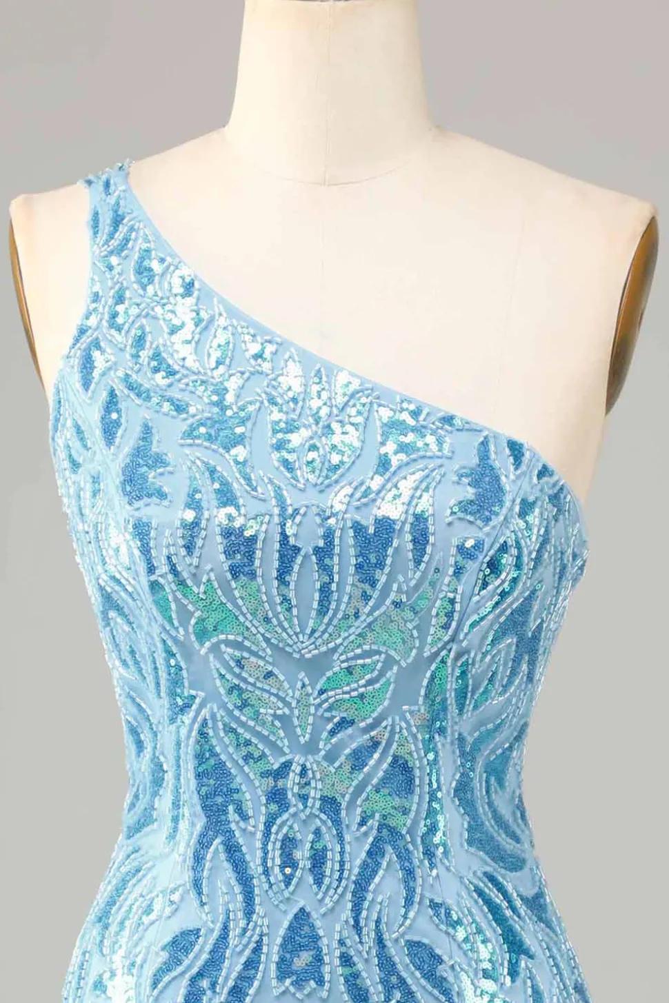Bainha Um Ombro Sequins Azul Vestido Curto Homecoming com Tassel