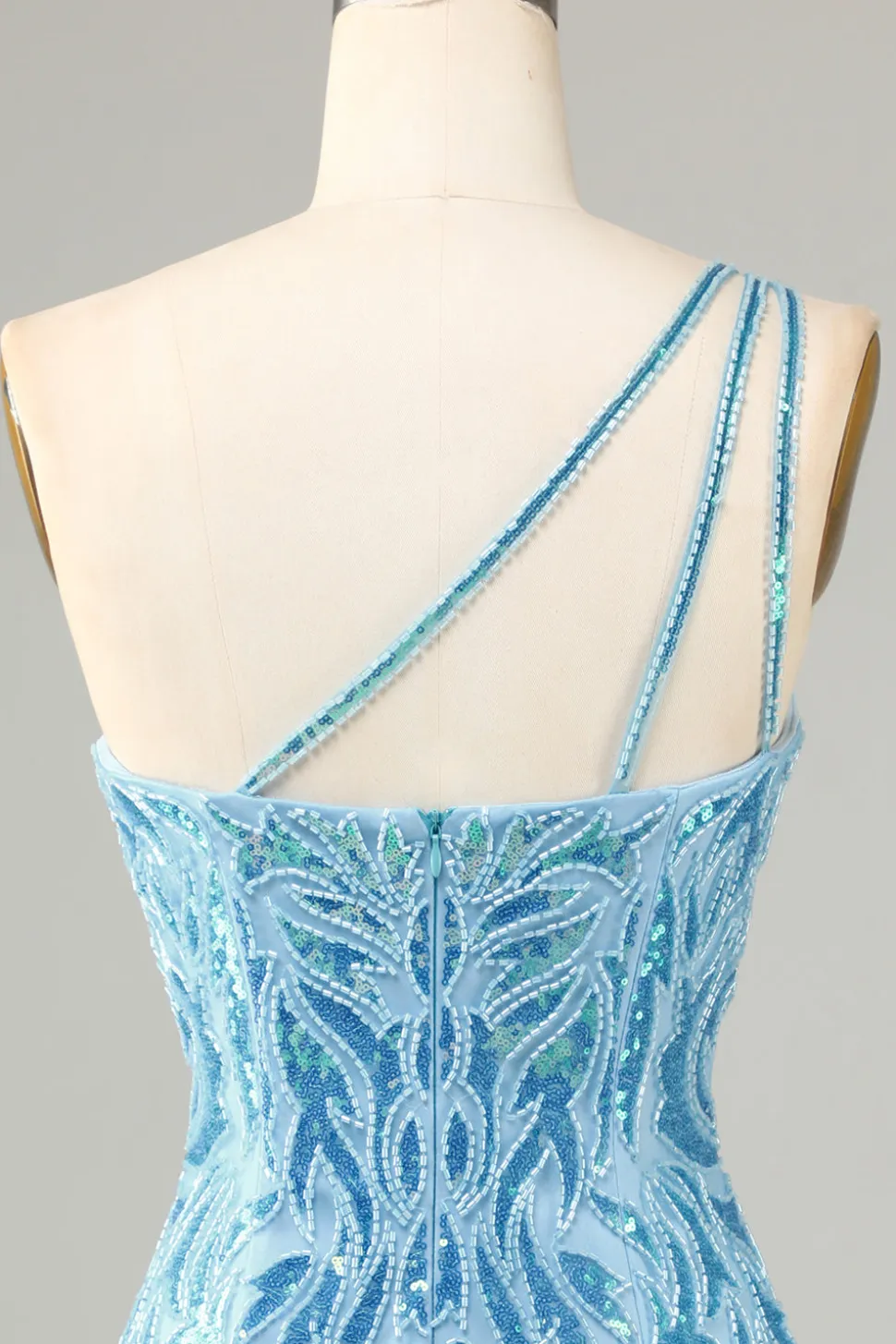 Bainha Um Ombro Sequins Azul Vestido Curto Homecoming com Tassel