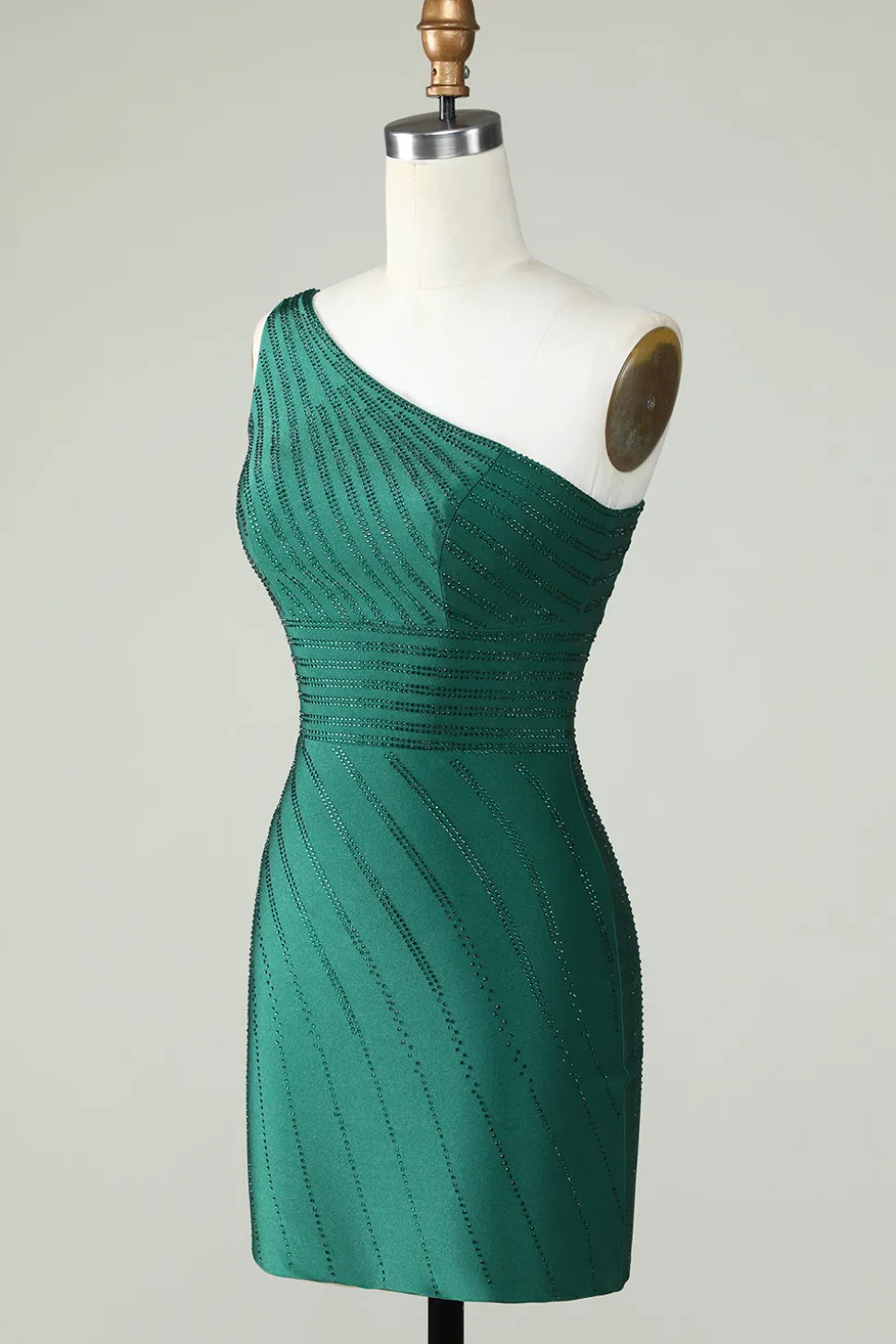 Bainha Um Ombro Verde Escuro Vestido Curto Homecoming com Missangas