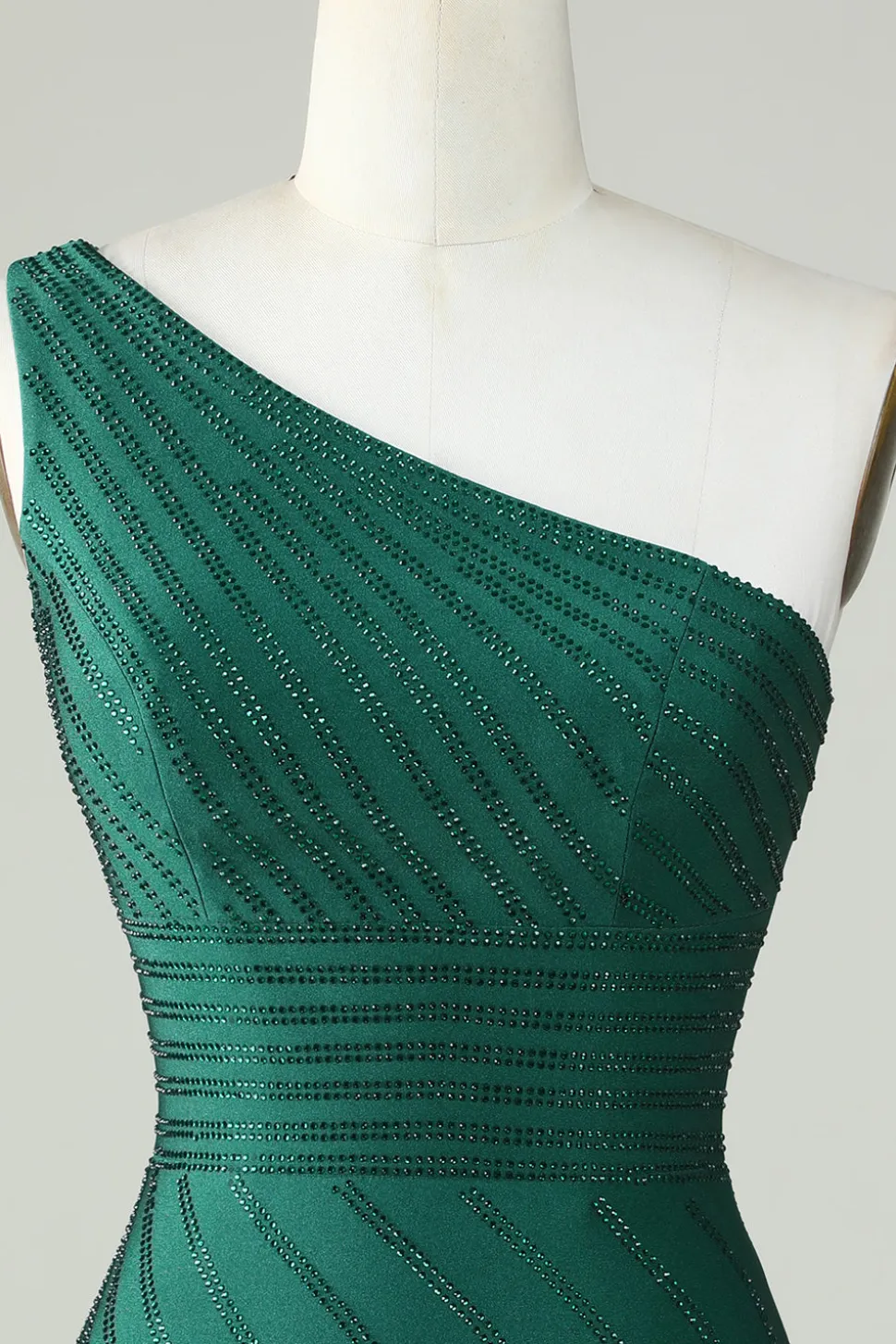 Bainha Um Ombro Verde Escuro Vestido Curto Homecoming com Missangas