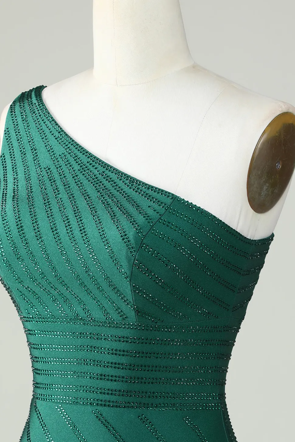 Bainha Um Ombro Verde Escuro Vestido Curto Homecoming com Missangas