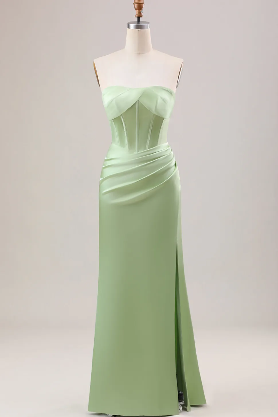 Bainha Verde Corset Strapless vestido longo da dama de honra com fenda