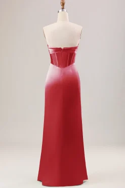 Bainha Verde Corset Strapless vestido longo da dama de honra com fenda