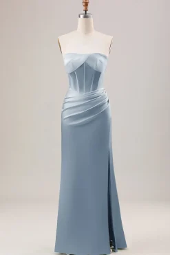 Bainha Verde Corset Strapless vestido longo da dama de honra com fenda