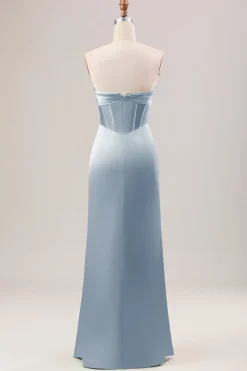 Bainha Verde Corset Strapless vestido longo da dama de honra com fenda
