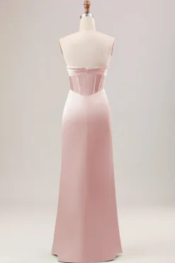 Bainha Verde Corset Strapless vestido longo da dama de honra com fenda