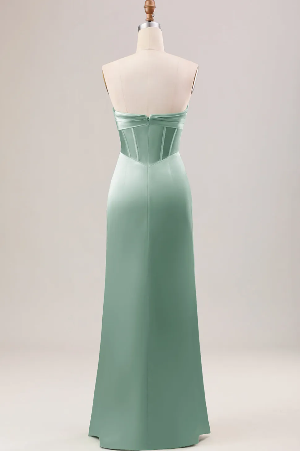 Bainha Verde Corset Strapless vestido longo da dama de honra com fenda
