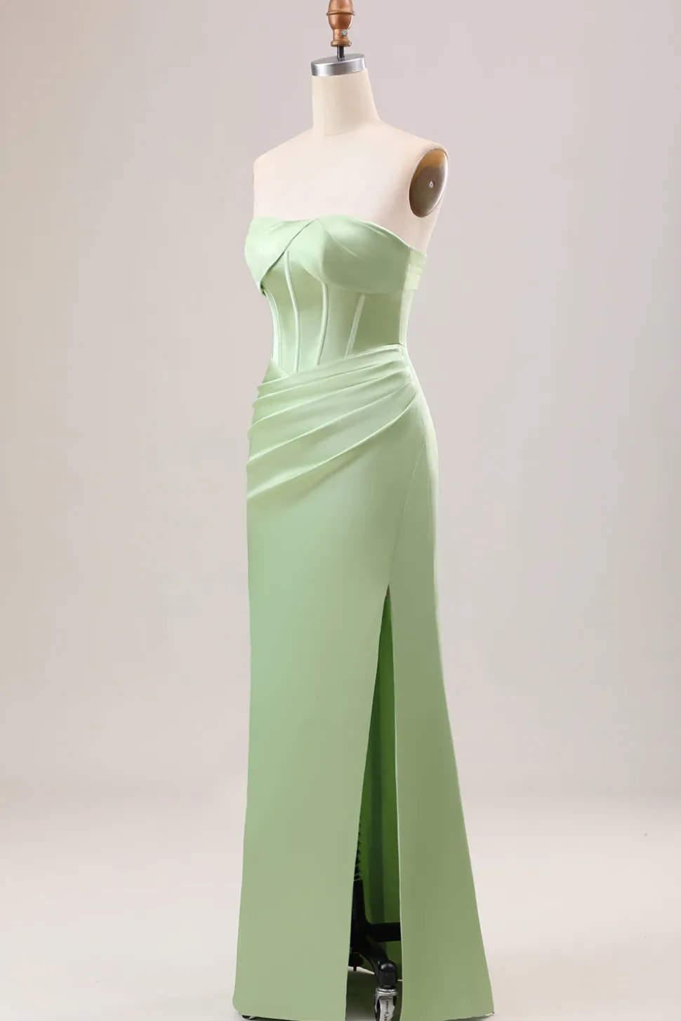 Bainha Verde Corset Strapless vestido longo da dama de honra com fenda