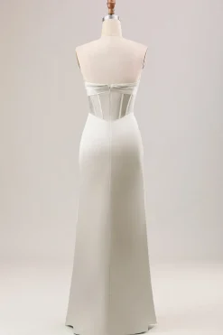 Bainha Verde Corset Strapless vestido longo da dama de honra com fenda