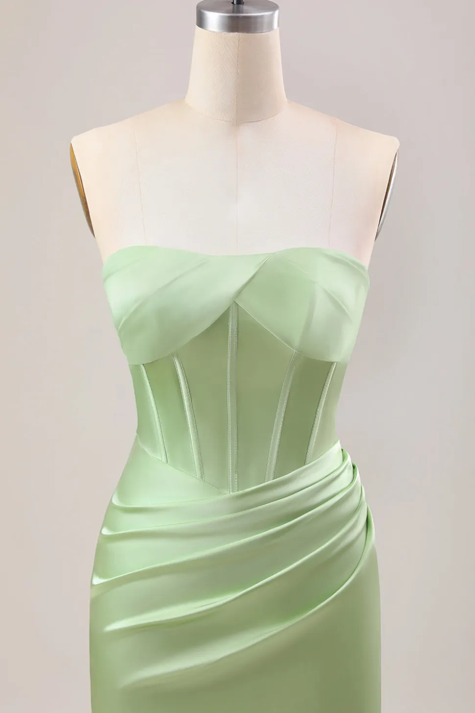 Bainha Verde Corset Strapless vestido longo da dama de honra com fenda