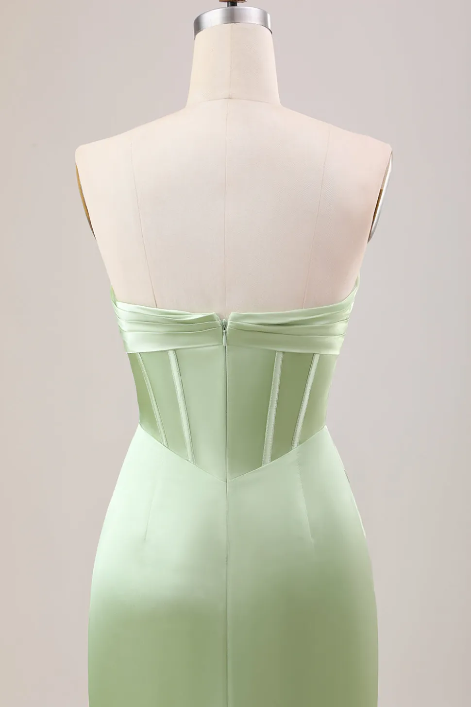 Bainha Verde Corset Strapless vestido longo da dama de honra com fenda