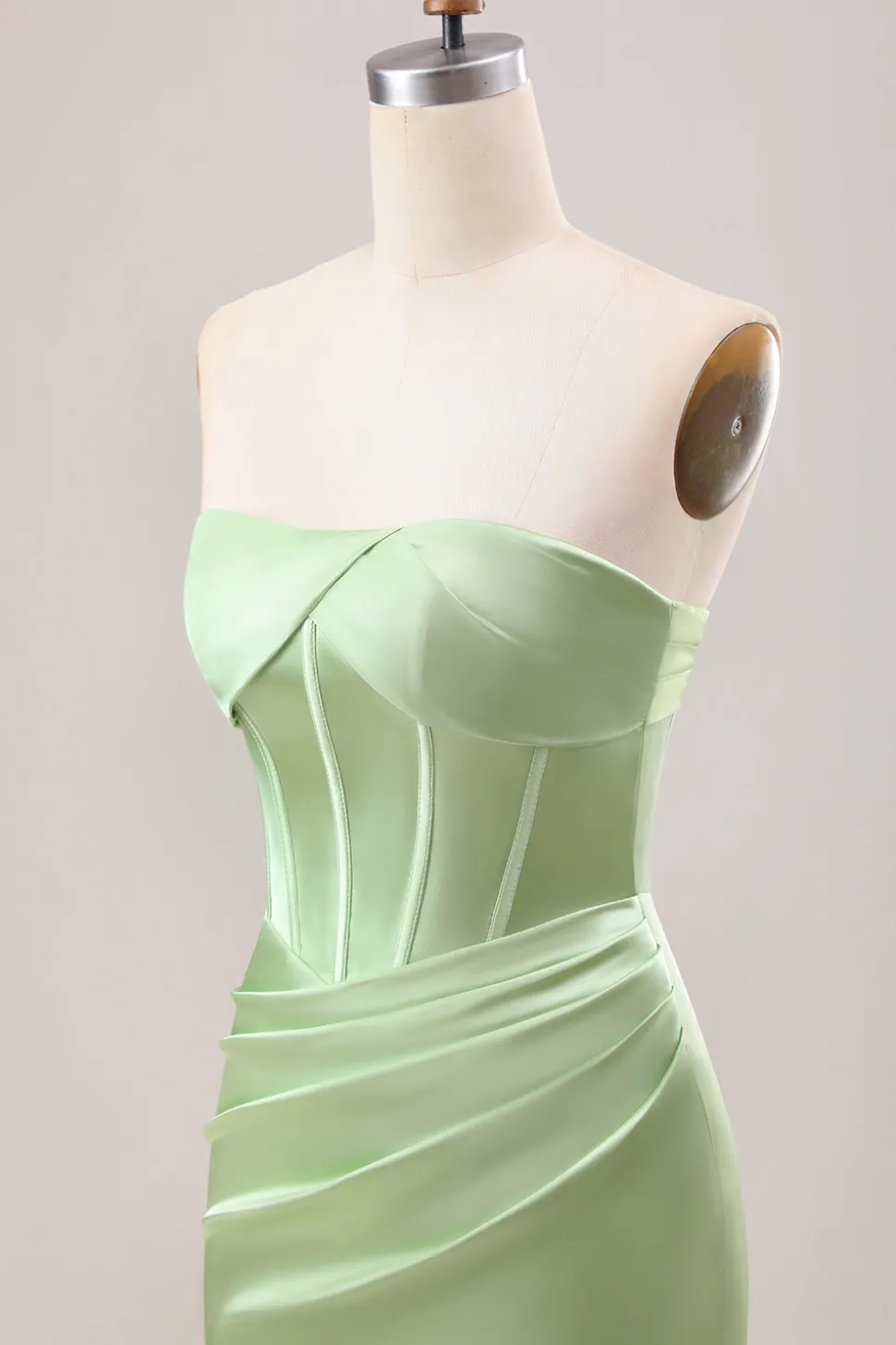 Bainha Verde Corset Strapless vestido longo da dama de honra com fenda