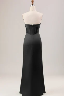 Bainha Verde Corset Strapless vestido longo da dama de honra com fenda