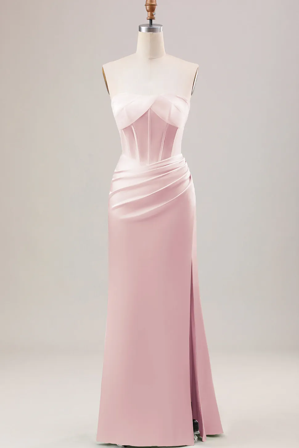Bainha Verde Corset Strapless vestido longo da dama de honra com fenda