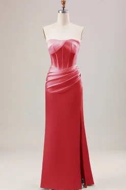 Bainha Verde Corset Strapless vestido longo da dama de honra com fenda