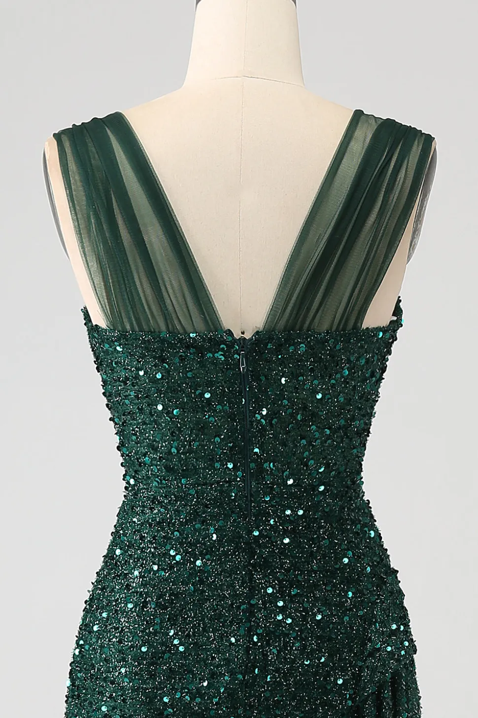 Bainha verde escura brilhante lantejoulas plissado longo vestido de baile com coxa dividida