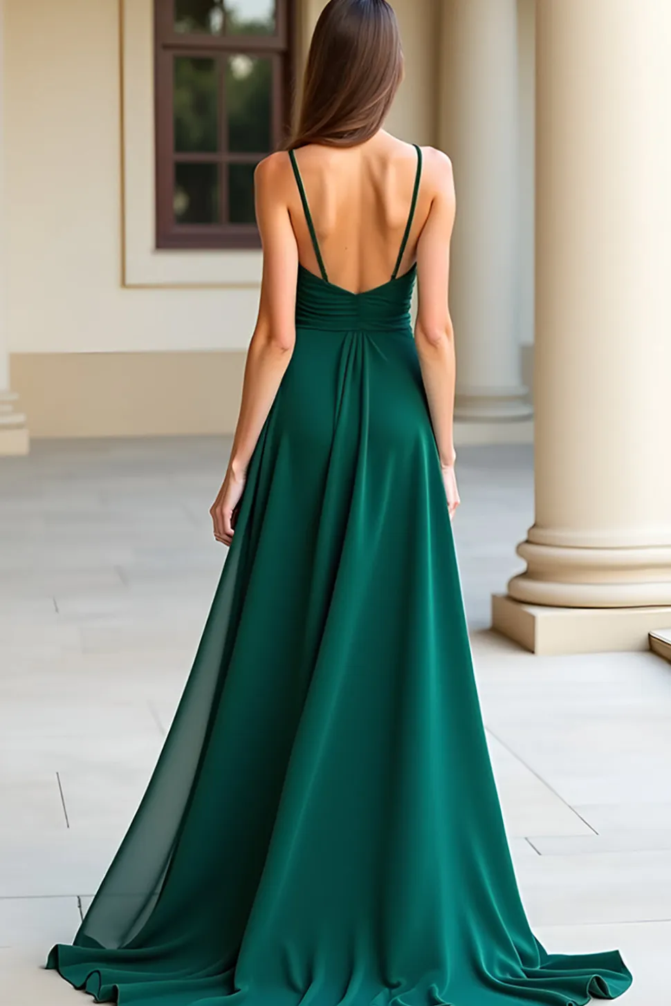 Bainha Verde Escura Esparguete Alças Longo Vestido de Baile Com Fenda