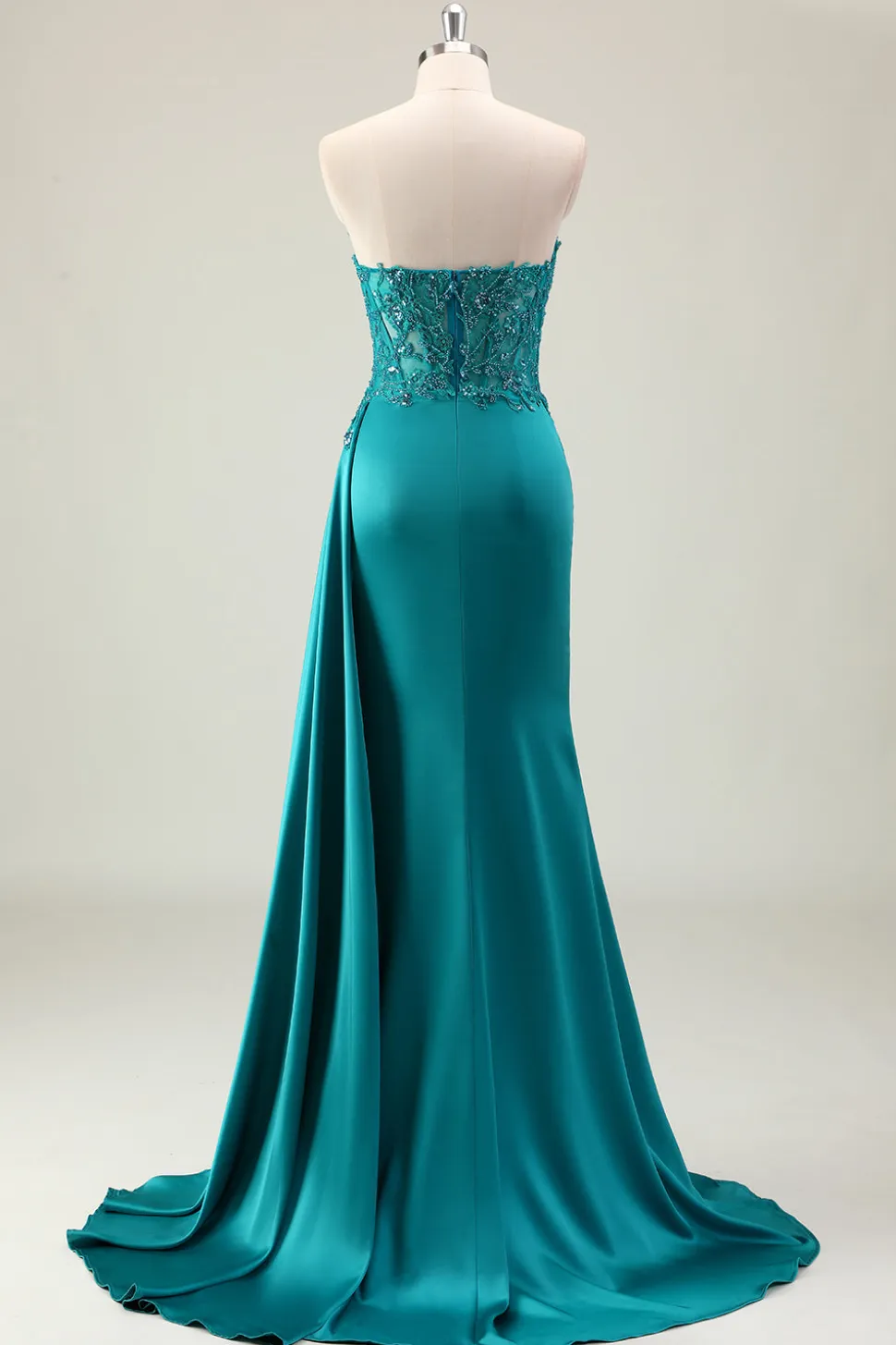 Bainha Verde Querida Corset Missanga Vestido Longo Baile com Renda Appliqued