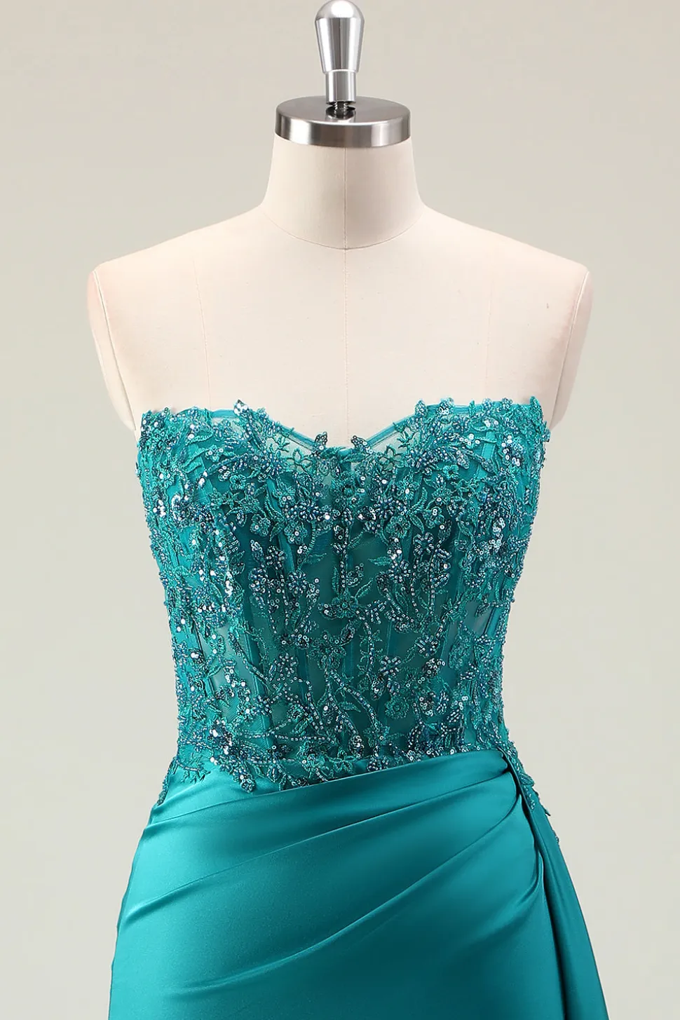 Bainha Verde Querida Corset Missanga Vestido Longo Baile com Renda Appliqued