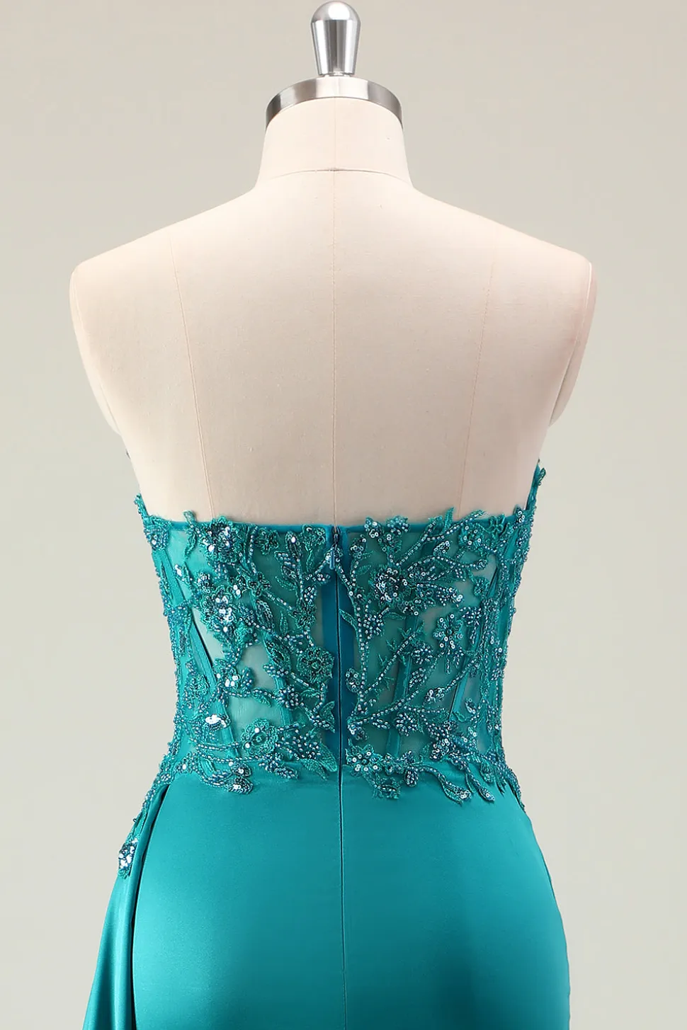 Bainha Verde Querida Corset Missanga Vestido Longo Baile com Renda Appliqued