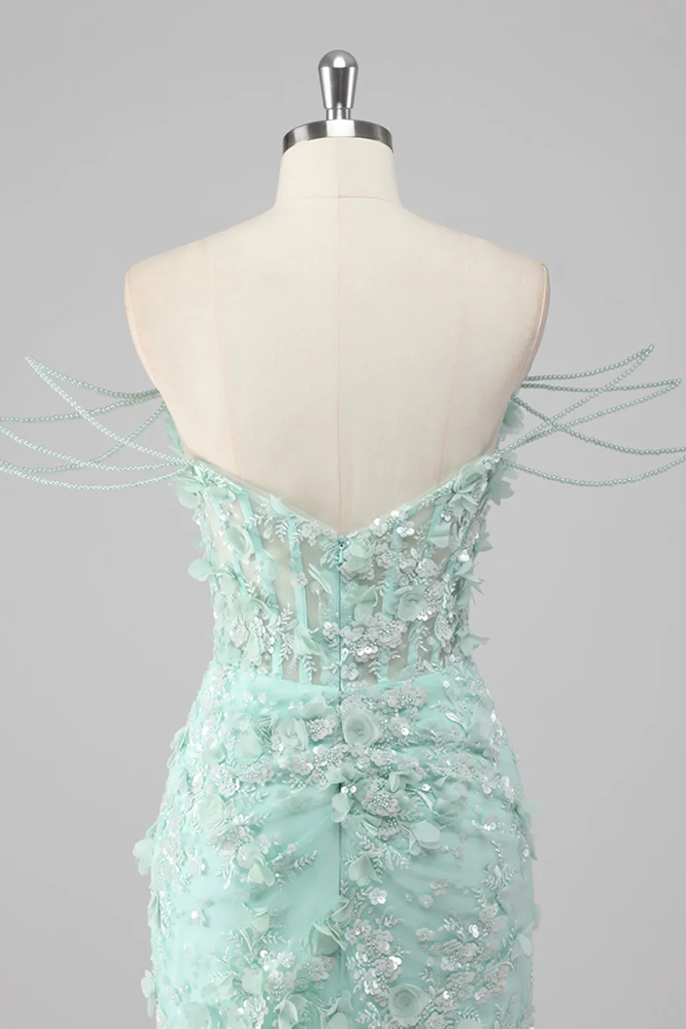 Bainha Verde Querida Corset Appliqued Long Prom Dress com Fenda