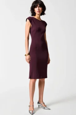 Bainha Vermelha Escura Chiffon Midi Vestido Para Casamento Convidado
