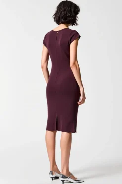 Bainha Vermelha Escura Chiffon Midi Vestido Para Casamento Convidado