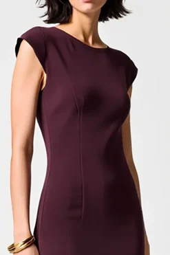 Bainha Vermelha Escura Chiffon Midi Vestido Para Casamento Convidado