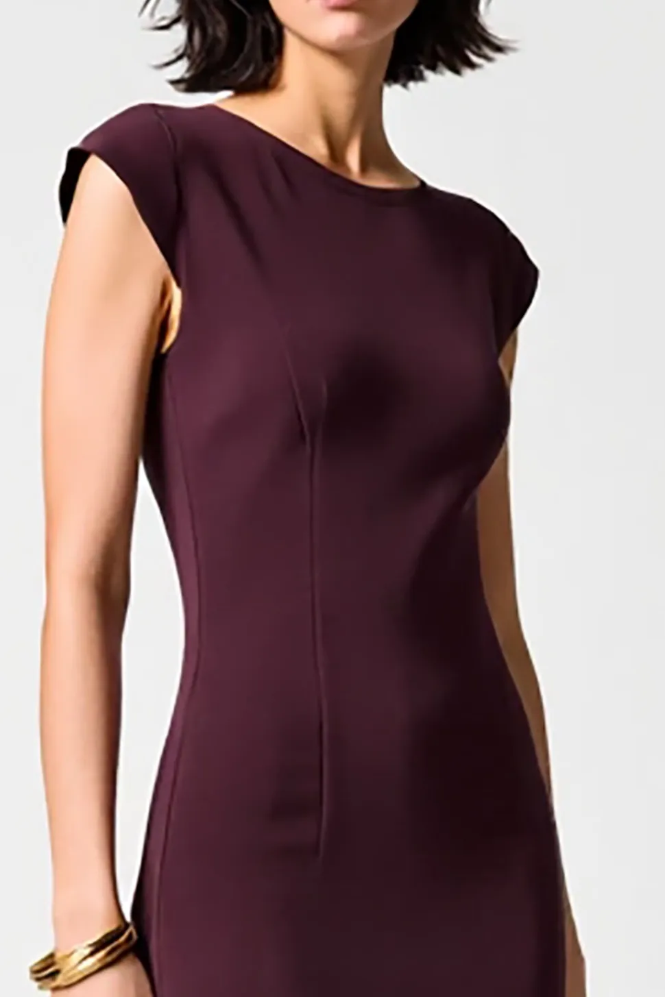 Bainha Vermelha Escura Chiffon Midi Vestido Para Casamento Convidado