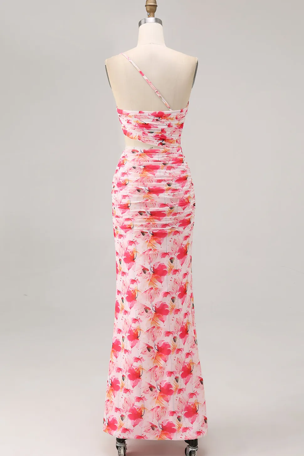 Bainha vermelha recorte um ombro estampado vestido de casamento floral convidado