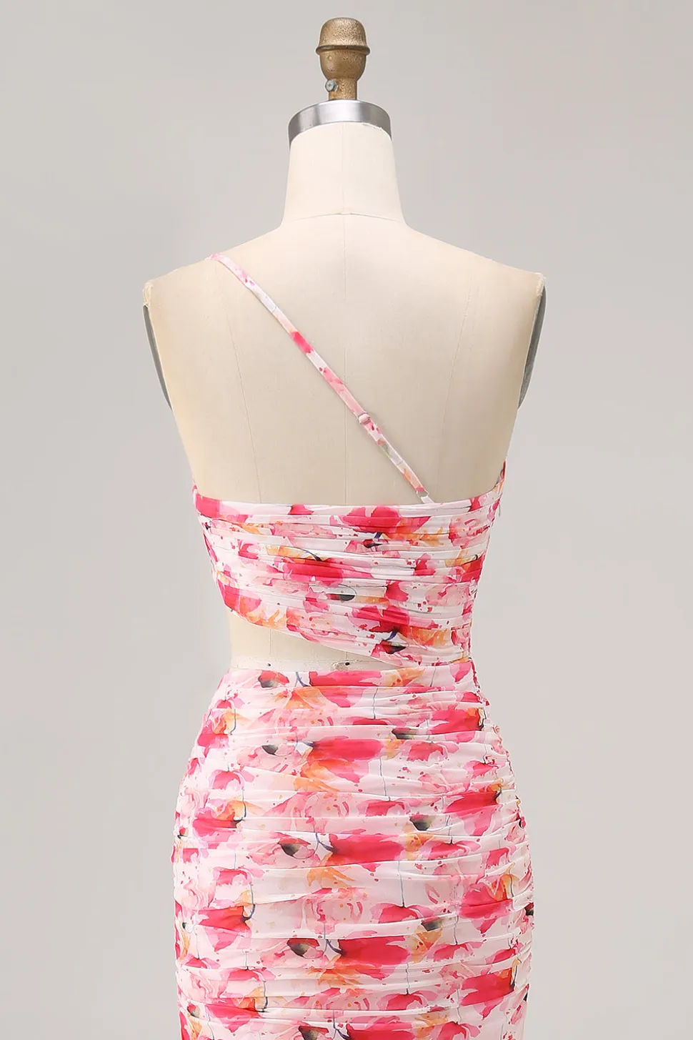 Bainha vermelha recorte um ombro estampado vestido de casamento floral convidado